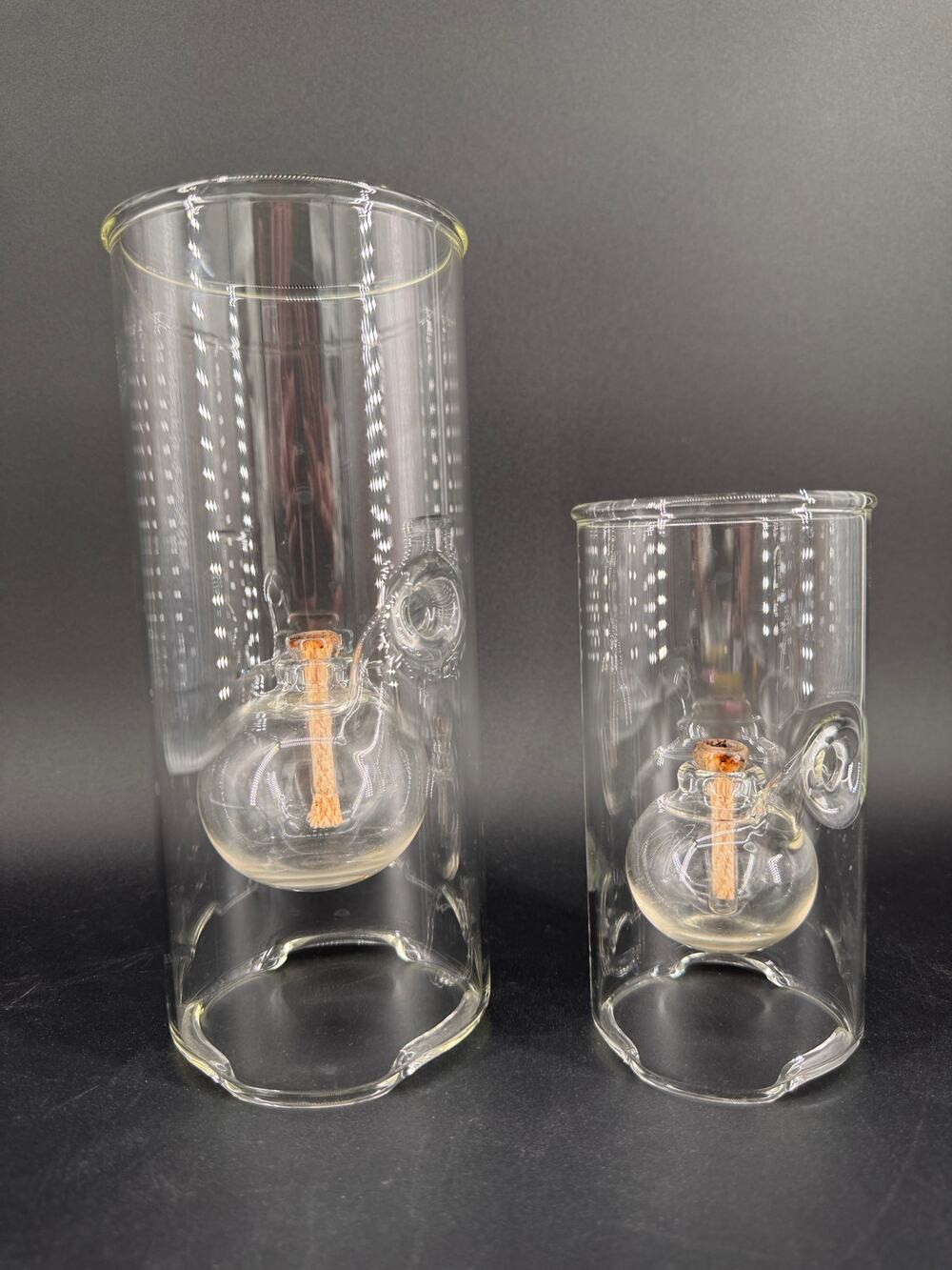 Wolfard Glass Oil Lamps Set 2 Hand Blown Glass Hurricane Candle Lanterns Modern
